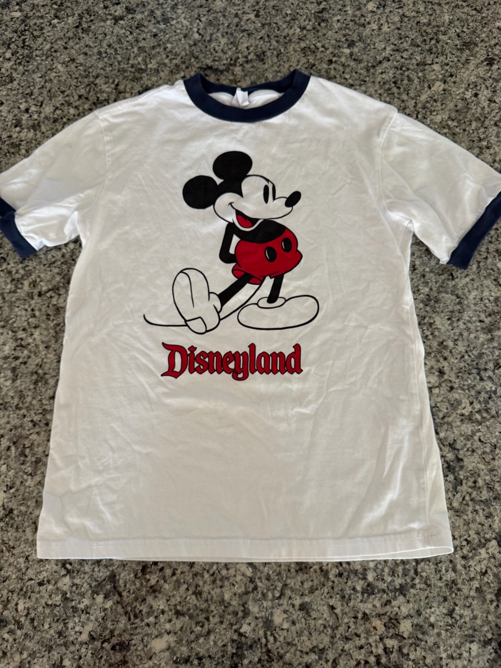 Disney White Navy Ringer Tee with Red and Black Mickey Graphic